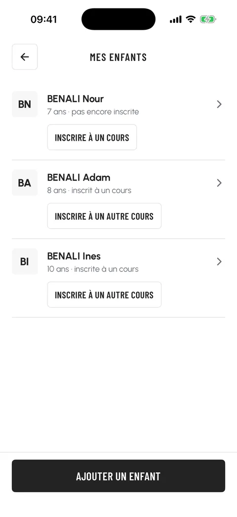 Capture d'écran : Inscrire son enfant